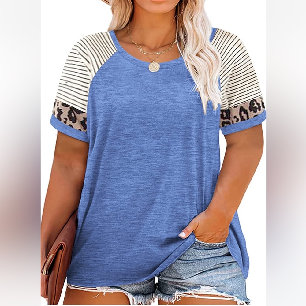 ROSRISS | BLUE Summer Raglan Top Color Block T Shirts Short Sleeve Loose Fit Tee